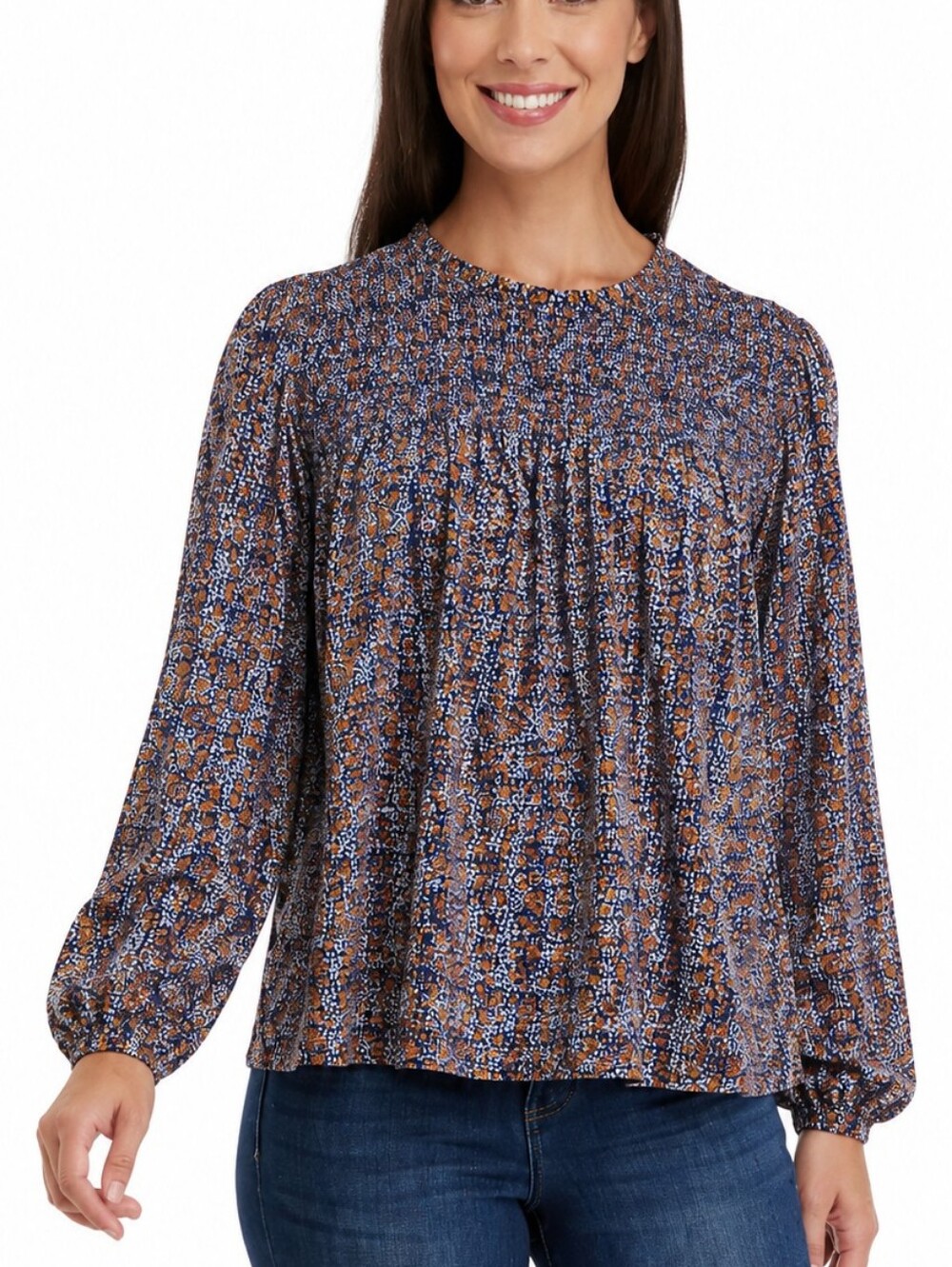 Wonderly Floral Smocked Blouse Long Sleeve Women's Petite PL